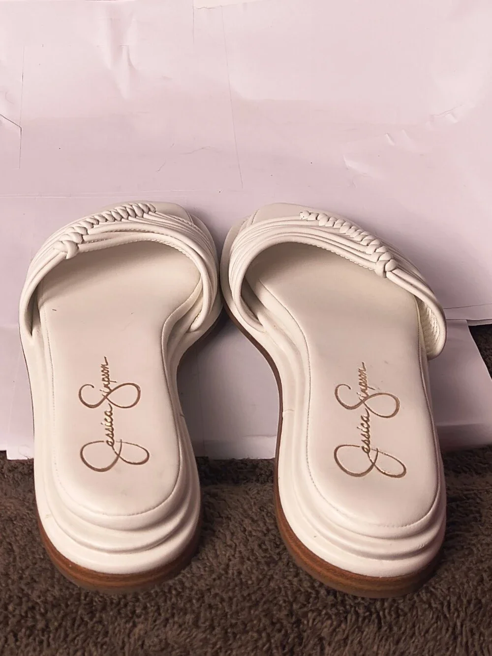 Jessica Simpson Ivory Braided Slide Sandals Flat Square Toe Women's 6.5 NWT
